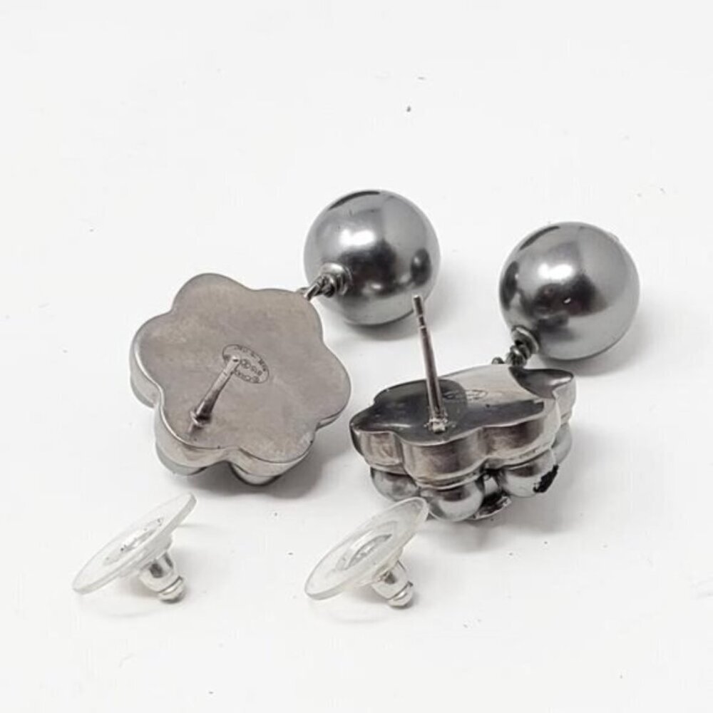 CHANEL Dark Grey CC Pearl Stud Earrings 370-102525 - Picture 3 of 11